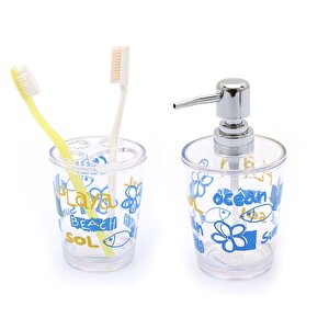 Sıvı Sabunluk Ve Diş Fırçalık 2 Li Banyo Seti Balıklı Model