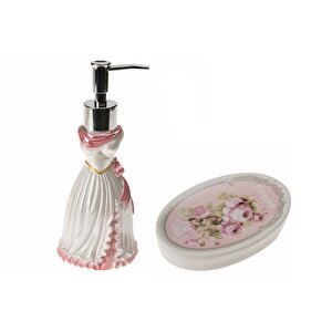 Sıvı Sabunluk Ve Sabunluk 2 Li Banyo Seti,lady Ve Pembe Çiçekli