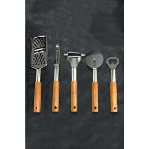 Digithome 9 Parça Ahşap Saplı Servis Gereçleri Seti - Kahverengi C1-1-18