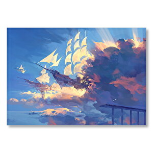Bulutlar Ve Fantastik Yelkenliler Mdf Ahşap Tablo 50x70 cm