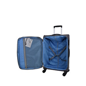 Pierre Cardin Ultra Light Hafif Lüx Kumaş 2'li Valiz Seti Orta Boy - Kabin Boy Gri Pc4200