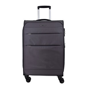 Pierre Cardin Ultra Light Hafif Lüx Kumaş 2'li Valiz Seti Orta Boy - Kabin Boy Gri Pc4200