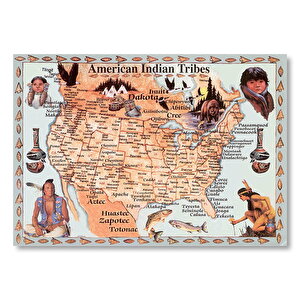 Kansas Bölgeside Yaşayan Kızılderili Haritası Görseli Mdf Ahşap Tablo 50x70 cm