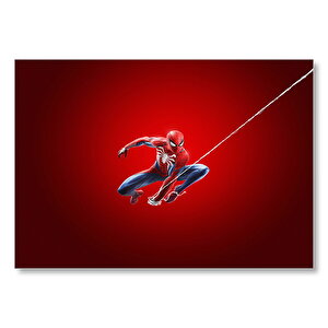 Örümcek Adam Ve Ağı Kırmızı Geçişli Arka Plan Mdf Ahşap Tablo 35x50 cm