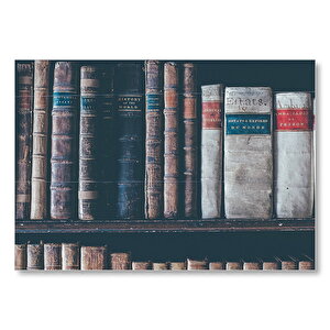 Kitaplıkta Deri Kaplı Kitap Görseli Mdf Ahşap Tablo 35x50 cm