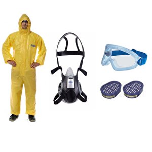 Tam Koruma Yüz Maskesi (Drager 3300 Maske-Abek Filtre-Gözlük-Tulum Large Beden)