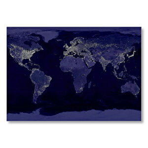 Dünya Haritası Gece Işıkları Manzarası Mdf Ahşap Tablo 25x35 cm