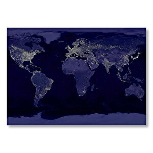 Dünya Haritası Gece Işıkları Manzarası Mdf Ahşap Tablo