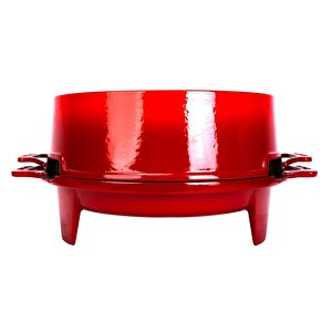 Döküm Yuvarlak Mangal Izgara Set Döküm Demir Yekpare Çift Kulplu Çap (ø)36cm. Kırmızı