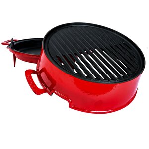 Döküm Yuvarlak Mangal Izgara Set Döküm Demir Yekpare Çift Kulplu Çap (ø)36cm. Kırmızı