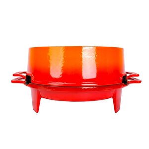 Lava Döküm Yuvarlak Mangal Izgara Set Döküm Demir Yekpare Çift Kulplu Çap (ø)36cm.
