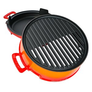 Lava Döküm Yuvarlak Mangal Izgara Set Döküm Demir Yekpare Çift Kulplu Çap (ø)36cm.