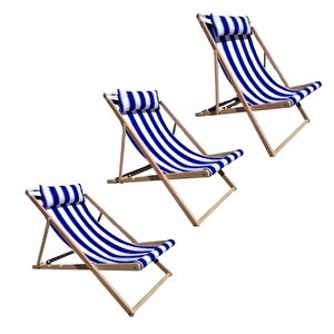 Holiday Ahşap Şezlong, Bahçe Balkon Plaj Şezlongu Mavi