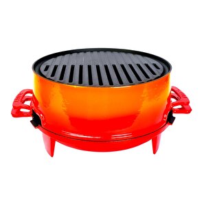 Lava Döküm Yuvarlak Mangal Izgara Set Döküm Demir Yekpare Çift Kulplu Çap (ø)36cm.