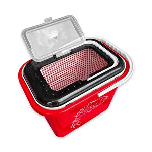 Balıkçı Kovası - 15 Lt - Fishack - Süzgeçli - Kırmızı (kod 179)