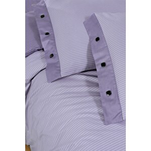 New Fancy Stripe Lila King Size (battal Boy) %100 Pamuk Çizgili Nevresim Takımı
