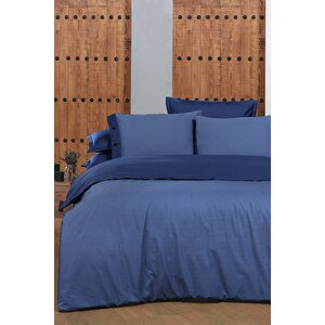 New Fancy Stripe Lacivert King Size (battal Boy) %100 Pamuk Çizgili Nevresim Takımı