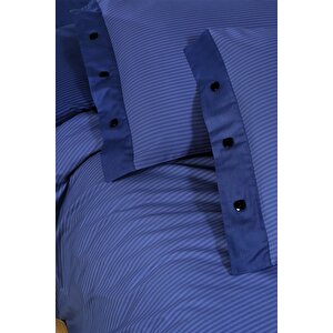 New Fancy Stripe Lacivert King Size (battal Boy) %100 Pamuk Çizgili Nevresim Takımı