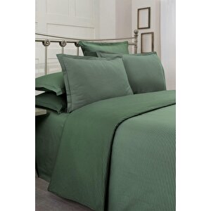 Fancy Stripe King Size Pamuk Nevresim Takımı Yeşil