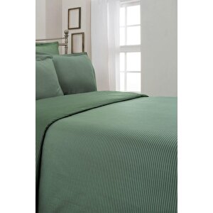 Fancy Stripe King Size Pamuk Nevresim Takımı Yeşil