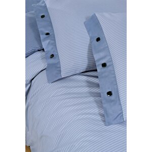 New Fancy Stripe Mavi King Size (battal Boy) %100 Pamuk Çizgili Nevresim Takımı