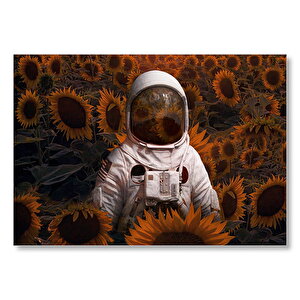 Günebakan Tarlasında Astoronot Görseli Mdf Ahşap Tablo 25x35 cm