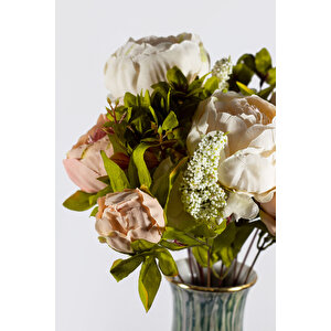 Yapay Çiçek Jumbo Beyaz - Yavruağzı Marsilya Gülü Demeti