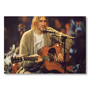 Nirvana Solisti Kurt Cobain Ve Gitarı Mdf Ahşap Tablo 50x70 cm