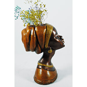 Dekoratif Kadın Figürlü Turuncu Detaylı  Şık Vazo