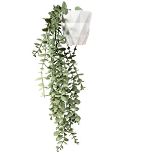 Yapay Çiçek Elmas Beyaz Saksıda Pastel Yeşili Okaliptus Sarkıtı