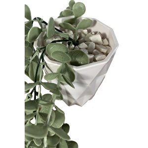 Yapay Çiçek Elmas Beyaz Saksıda Pastel Yeşili Okaliptus Sarkıtı
