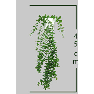 Yapay Çiçek Beyaz Elmas Saksıda Tek Dal 17 Yapraklı Yeşil Okaliptus Sarkıt
