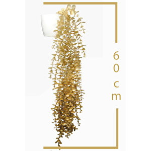 Yapay Çiçek Maxi Boy Beyaz Saksılı Gold Okaliptus Sarkıtı