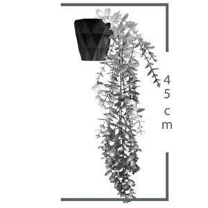 Gümüş Okaliptus 45 Cm New Collection Siyah Elmas Saksıda Yapay Sarkan Bitki