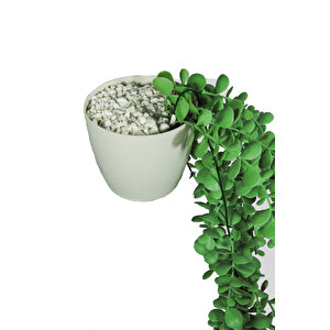 Yapay Çiçek Parlak Beyaz Saksıda Yeşil Okaliptus Sarkıtı