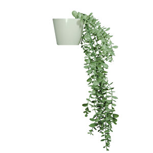 Yapay Çiçek Parlak Beyaz Saksıda Pastel Yeşil Okaliptus Sarkıtı