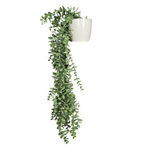 Yapay Çiçek Maxi Boy Beyaz Saksılı Pastel Yeşili Okaliptus Sarkıtı