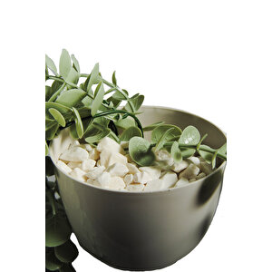 Yapay Çiçek Maxi Boy Beyaz Saksılı Pastel Yeşili Okaliptus Sarkıtı