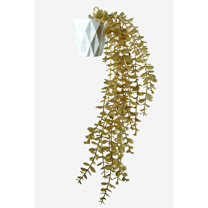 Gold Okaliptus 45 Cm New Collection Beyaz Elmas Saksıda Yapay Sarkan Bitki