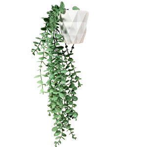 Yapay Çiçek Elmas Beyaz Saksıda Yeşil Okaliptus Sarkıtı