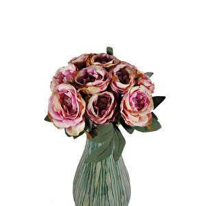 Yapay Çiçek 12 Dallı Lux İki Renkli Pembe Gül Demeti