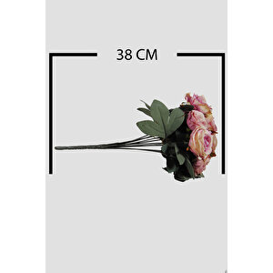 Yapay Çiçek 12 Dallı Lux İki Renkli Pembe Gül Demeti
