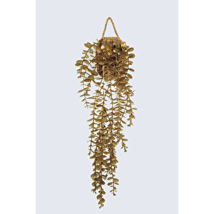 Yapay Çiçek Handmade Asılabilir Sepet Detaylı Gold Okaliptus Sarkıtı