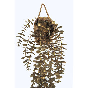 Yapay Çiçek Handmade Asılabilir Sepet Detaylı Gold Okaliptus Sarkıtı