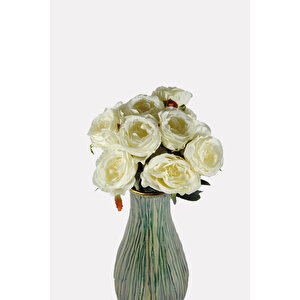 Yapay Çiçek 12 Dallı Lux Beyaz Gül Demeti