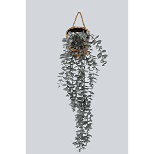 Yapay Çiçek Handmade Asılabilir Sepet Detaylı Gümüş Okaliptus Sarkıtı