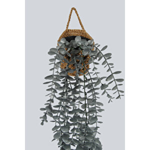 Yapay Çiçek Handmade Asılabilir Sepet Detaylı Gümüş Okaliptus Sarkıtı