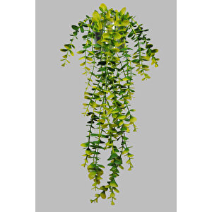 Yapay Çiçek Metal Saksıda Çakıl Taşı Detaylı Sarı - Yeşil Okaliptus Sarkıtı