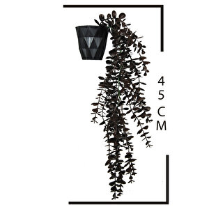 Yapay Çiçek Kahverengi Okaliptus 45 Cm New Collection Siyah Elmas Saksıda Yapay Sarkan Bitki