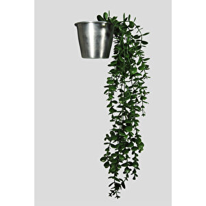 Yapay Çiçek Metal Saksıda Çakıl Taşı Detaylı Yeşil Okaliptus Sarkıtı